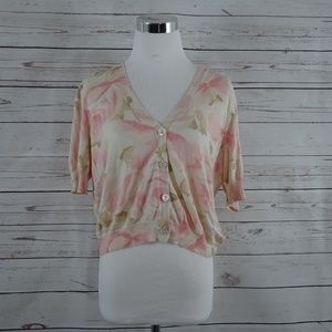 💎 TALBOTS White & Pink Floral Cardigan - Size L